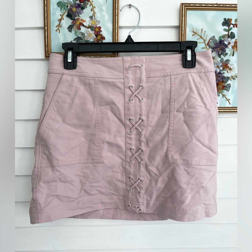 Express Blush Pink Lace Front Design Mini Skirt
